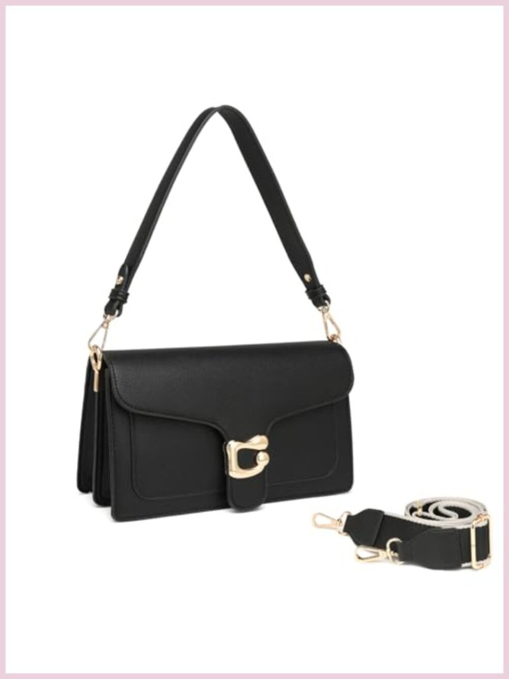Vegan Leather Crossbody Bag Small Purse with 2 Detachable Straps